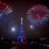 Fireworks light up the Eiffel Tower as part the annual Bastille Day Celebrations on July 14, 2021 in Paris, France.