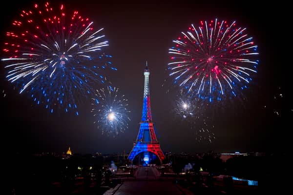 Fireworks light up the Eiffel Tower as part the annual Bastille Day Celebrations on July 14, in Paris, France.