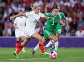Alessia Russo sees of N.Ireland’s Rebecca McKenna in Women’s Euros match