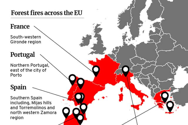 Map of forest fires across the EU (Pic: NationalWorld/ Mark Hall)