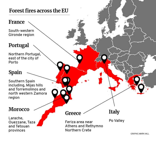 Map of forest fires across the EU (Pic: NationalWorld/ Mark Hall)