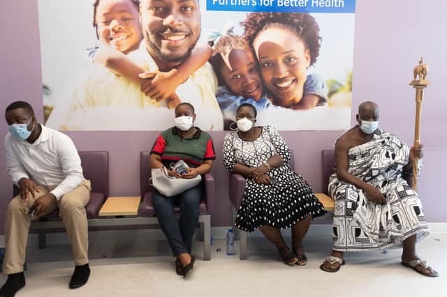 Traditional leaders wait their turn to their vaccines at the Ridge Hospital in Accra, Ghana on March 2, 2021. (Photo by NIPAH DENNIS/AFP via Getty Images)