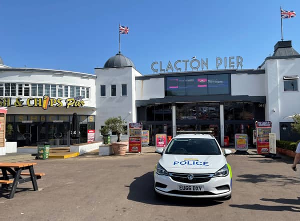 A police car outside Clacton Pier.