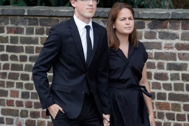 Tom Fletcher and Giovanna Fletcher attend the funeral of Dame Deborah James at St Mary’s Church (Getty Images)