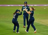 Emma Lamb and Tammy Beaumont celebrate wicket of Nadine de Klerk in recent ODI series