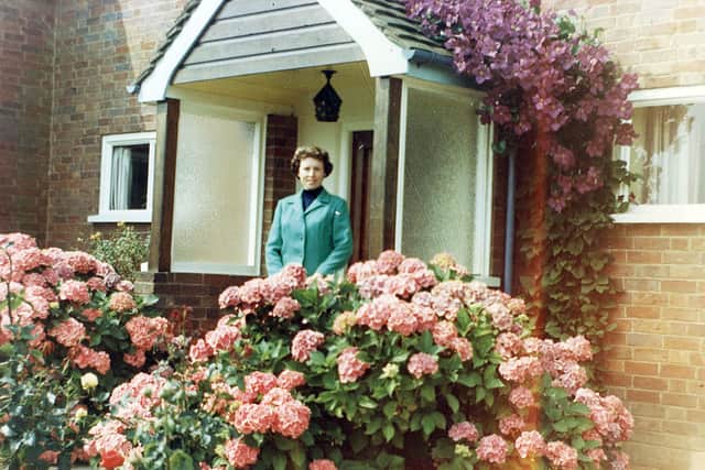 Brenda Venables in the garden of Quaking House Farm, Kempsey, Worcestershire, where her body was found in a septic tank in 1982.