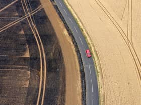 An aerial view of charred fields after a crop fire near the village of Dinnington on July 20, 2022 in Rotherham (Getty Images)