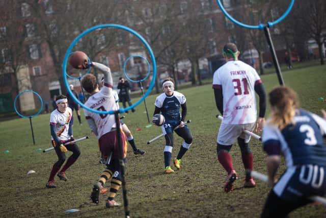 The Werewolves of London quidditch team (in white and red) play the Radcliffe Chimeras during the Crumpet Cup quidditch tournament on Clapham Common on February 18, 2017 in London, England (Photo by Jack Taylor/Getty Images)