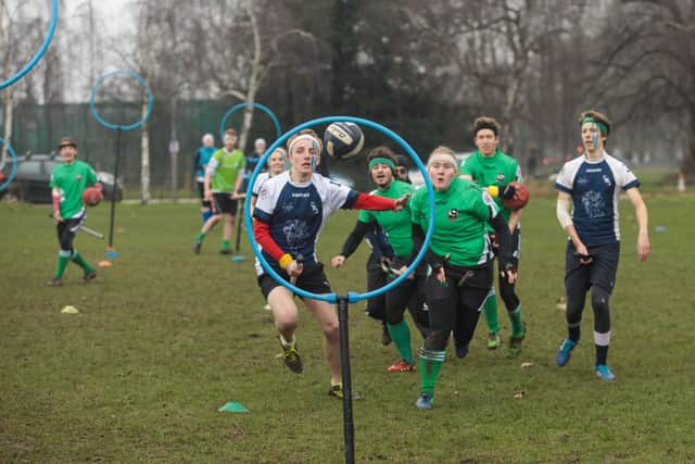 The Keele Squirrels (in green) play the Radcliffe Chimeras during the Crumpet Cup quidditch tournament on Clapham Common on February 18, 2017 in London, England (Photo by Jack Taylor/Getty Images)