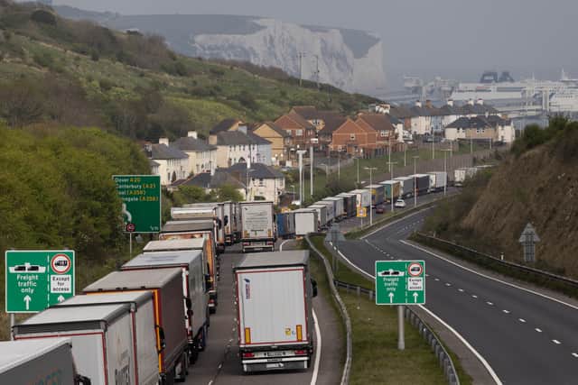 Lorries queue to enter the port of Dover. (Photo by Dan Kitwood/Getty Images)