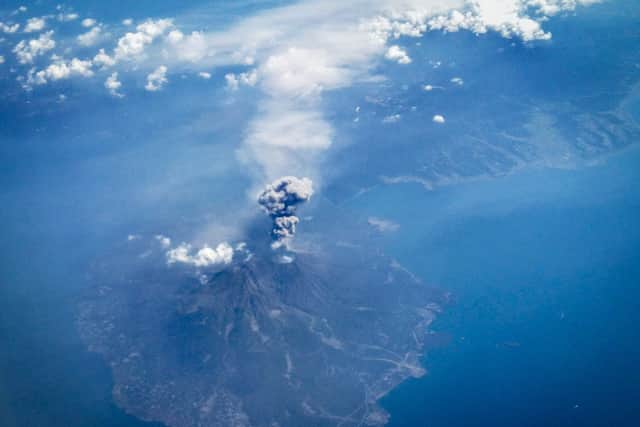 The volcano on  Mt Sakurajima erupts September 29, 2014 in the air over Mt Sakurajima, Japan. T (Photo by Chris McGrath/Getty Images)