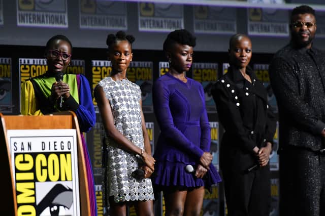  Actors Lupita Nyong’o, Letitia Wright, Danai Gurira, Florence Kasumba and Winston Duke present “Black Panther: Wakanda Forever” during San Diego Comic Con (Pic: AFP via Getty Images) 