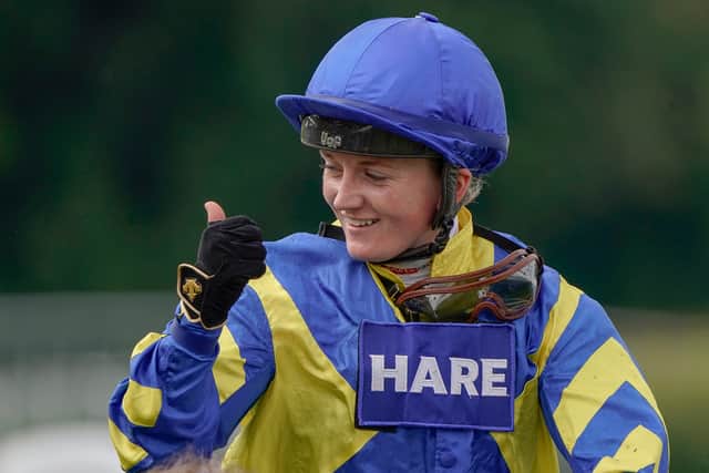 A delighted Hollie Doyle after riding Trueshan to win The Al Shaqab Goodwood Cup Stakes during the Qatar Goodwood Festival in July 2021  (Photo by Alan Crowhurst/Getty Images)