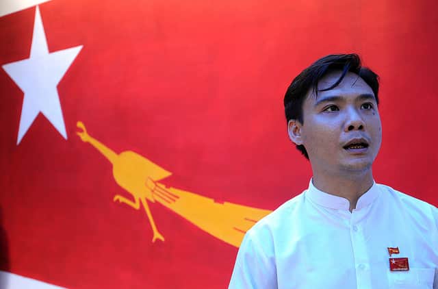 Recently-elected National League for Democracy (NLD) candidate in the April 1 by-election in a Naypyidaw constituency Phyo Zeya Thaw talks to reporters (Photo by Soe Than WIN/AFP via Getty Images)
