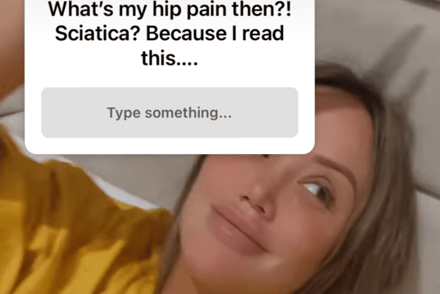 Charlotte Crosby asks her Instagram followers what her hip pains may be (Credit @charlottegshore)