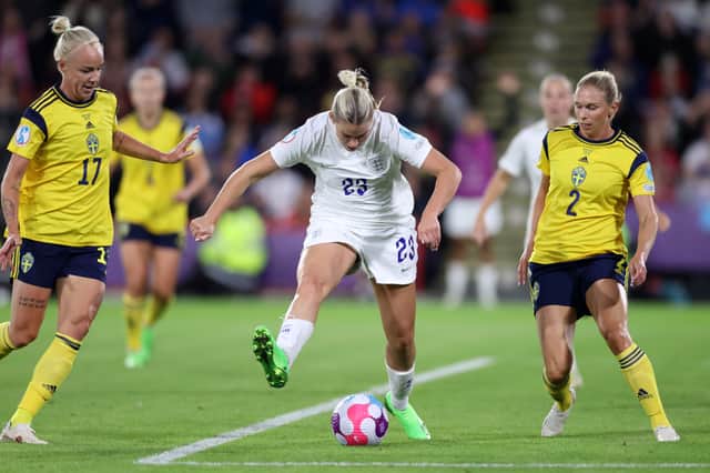 Alessia Russo scores in England’s semi final against Sweden