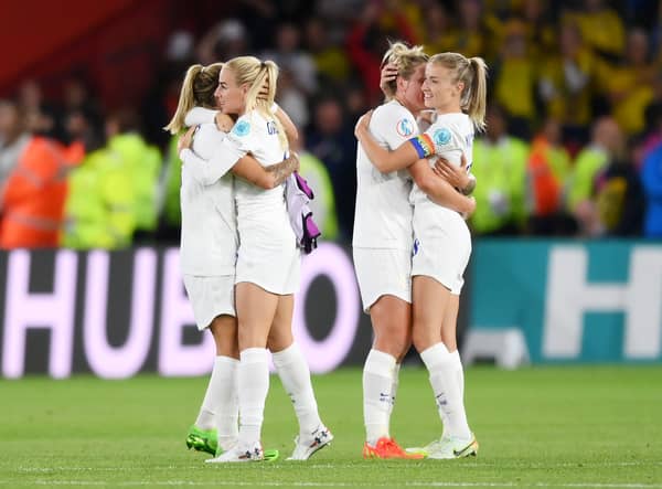 England celebrate their 4-0 win over Sweden in Euros semi final