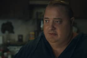Brendan Fraser has to undergo a significant physical transformation, including the use of prosthetics, to take on the role as obese dad Charlie in the upcoming film The Whale (Credit A24)