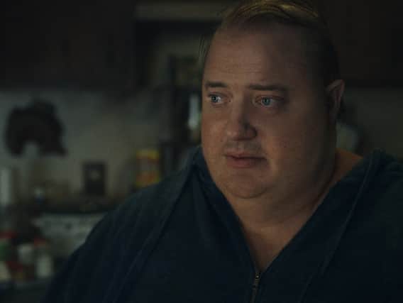 Brendan Fraser has to undergo a significant physical transformation, including the use of prosthetics, to take on the role as obese dad Charlie in the upcoming film The Whale (Credit A24)
