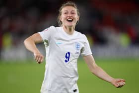 Ellen White celebrates England’s win over Sweden