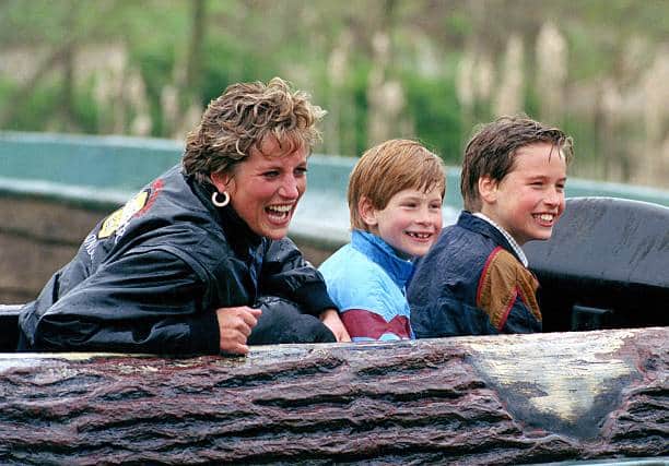 Princess Diana had two children with Prince Charles - Princes Harry and William, seen at Thorpe Park (Pic: Getty)