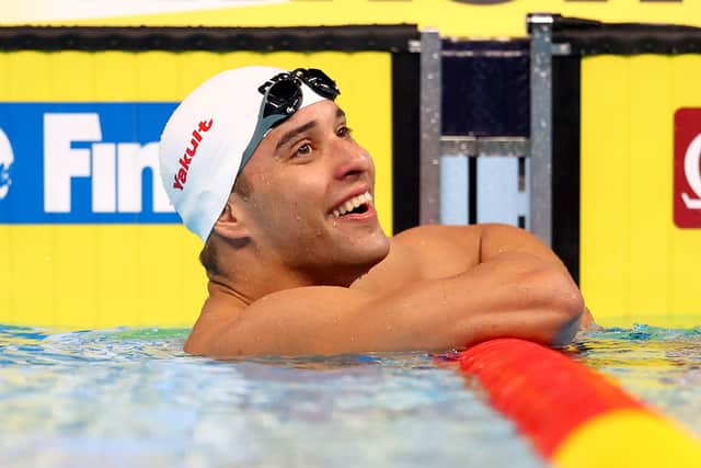 Chad le Clos of South Africa looks on after competing in the Men’s 200m Butterfly during day one of the FINA World Swimming Championships (25m) Abu Dhabi at Etihad Arena on December 16, 2021 in Abu Dhabi. (Photo by Clive Rose/Getty Images)