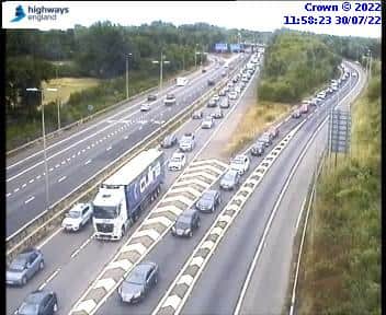 Queues on M42 due to a vehicle fire