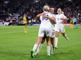 Alessia Russo of England celebrates scoring. (Photo by Naomi Baker/Getty Images)