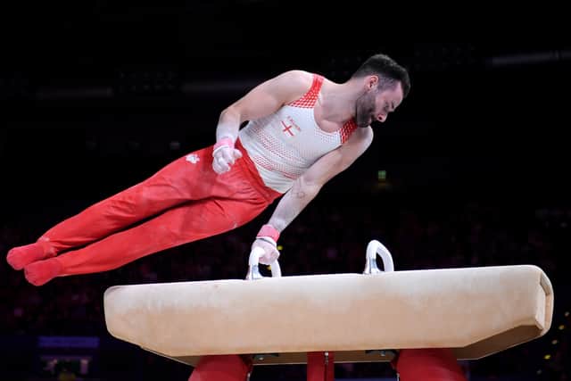 James Hall of Team England competes on pommel horse during the Men`s All-Around Final on day three of the Birmingham 2022 Commonwealth Games at Arena Birmingham on July 31, 2022 on the Birmingham, England. (Photo by Laurence Griffiths/Getty Images)