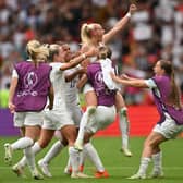 England’s striker Chloe Kelly celebrates scoring the winner of the Women’s Euro 2022 final.