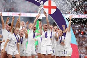 England lift the trophy during the UEFA Women’s Euro 2022 final match (Getty Images)