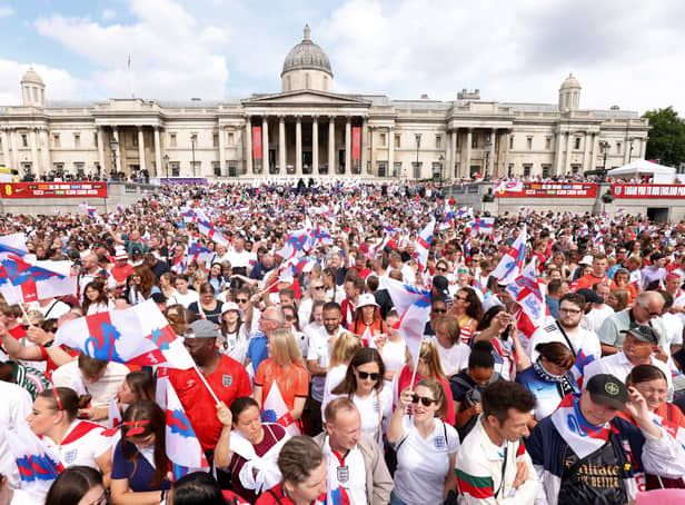 <p>Thousands of fans celebrate England’s Euros win at Trafalgar Square (Photo: PA)</p>