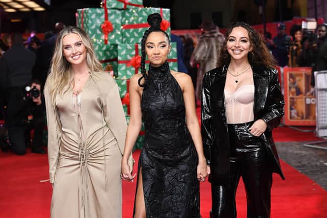 Perrie Edwards, Leigh-Anne Pinnock and Jade Thirlwall of Little Mix attend the “Boxing Day” World Premiere at The Curzon Mayfair - November, 2021 in London, England. (Photo by Jeff Spicer/Getty Images for Warner Bros)