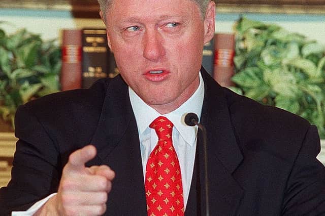 US President Bill Clinton addresses reporters on 26 January 1998 concerning an alleged affair with former White House intern Monica Lewinsky (Photo by JOYCE NALTCHAYAN/AFP via Getty Images)