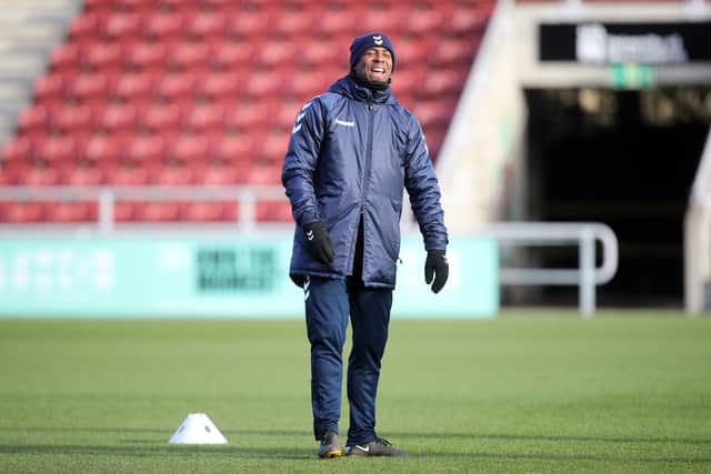 Coach Darren Byfield during the pre match warm up prior to  the FA Youth Cup Third Round 