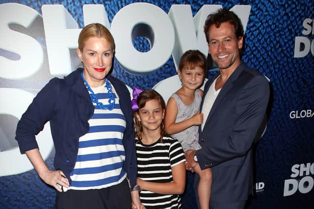 Actors Alice Evans and Ioan Gruffudd and daughters attending a premiere. (Photo by David Livingston/Getty Images)