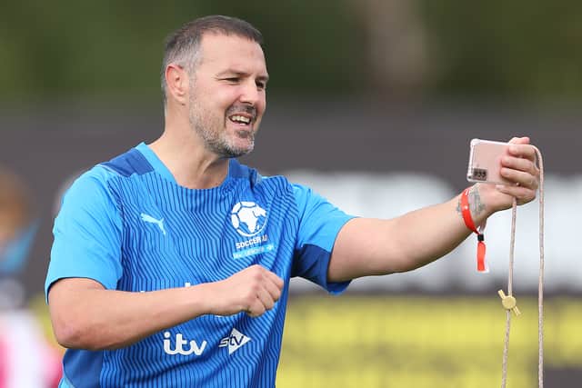 Paddy McGuinness of England is interviewed after Soccer Aid For Unicef 2021 