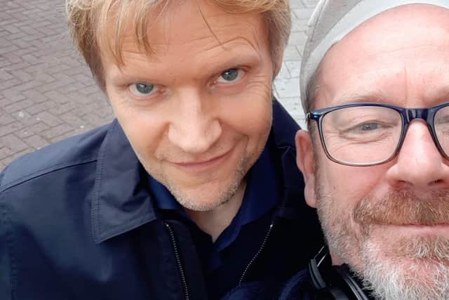 Marc Warren and Chris Murray, taking a selfie together on set during filming of Van der Volk (Credit: Chris Murray)