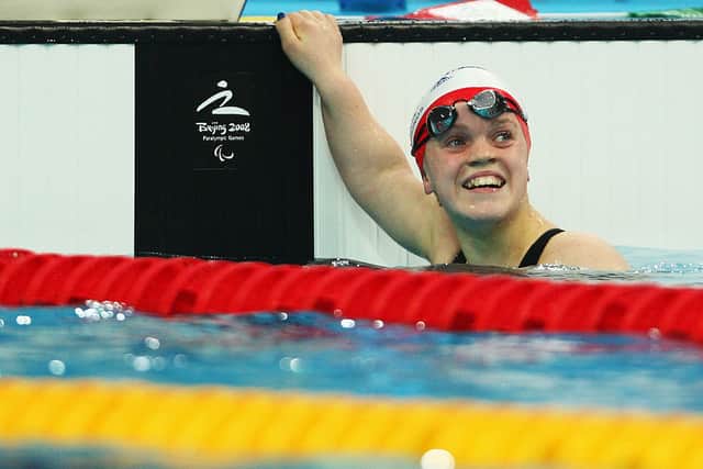 Ellie Simmonds of Great Britain wins the gold medal in the Women’s 100m Freestyle - S6 Final at the National Stadium during day two of the 2008 Paralympic Games on September 8, 2008 in Beijing, China.  (Photo by Feng Li/Getty Images)
