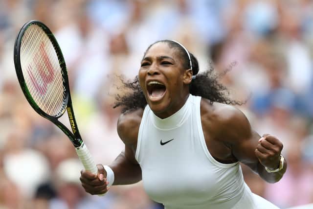 Williams celebrates winning a Wimbledon match in 2016