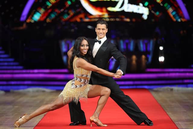  Alexandra Burke and Gorka Marquez attend the ‘Strictly Come Dancing’ Live! photocall.  (Photo by Christopher Furlong/Getty Images)