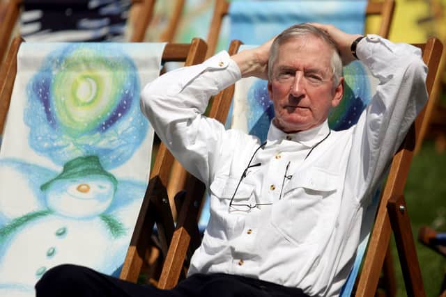 Raymond Briggs posing for media in a designer deckchair in Hyde Park, London (Photo: PA/Anthony Devlin)