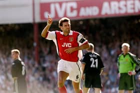 Adams celebrates a goal in 1998 for Arsenal