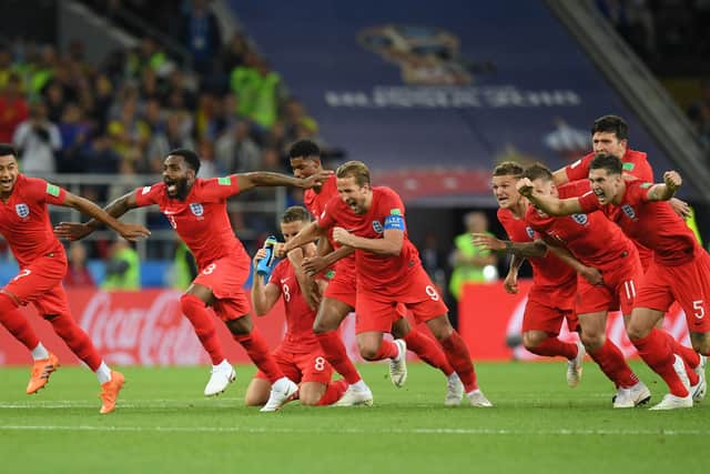 England celebrate beating Colombia in penalty shoot out in Round 16 match in 2018