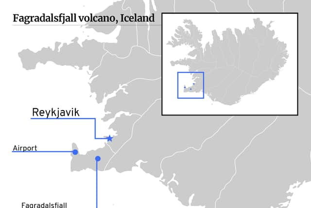 The volcanic eruption took place near the capital Reykjavik and Keflavik Airport