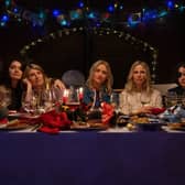 Eve Hewson, Sharon Horgan, Anne-Marie Duff, Eva Birthistle and Sarah Greene as the Garveys at Christmas dinner (Credit: Apple TV+)
