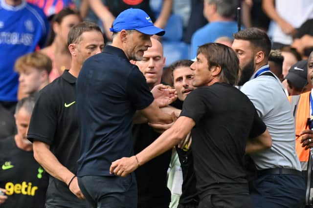 <p>Antonio Conte and Thomas Tuchel clash after the Premier League match between Chelsea and Tottenham (AFP via Getty Images)</p>