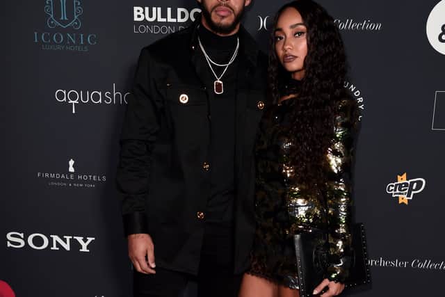 Andre Gray and Leigh-Anne Pinnock of Little Mix attend the Sony Music BRIT awards after party at aqua shard on February 20, 2019