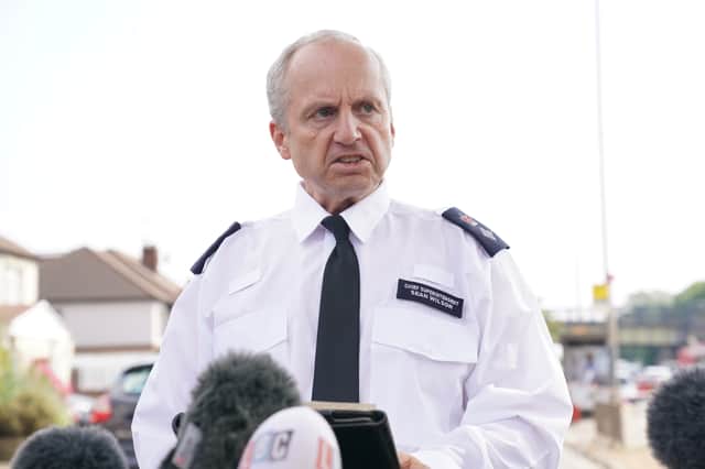 Chief Superintendent Sean Wilson speaking to the media at the scene near to Cayton Road, Greenford, in west London, where Thomas O’Halloran, 87, who had been riding a mobility scooter, was stabbed to death. Credit: PA