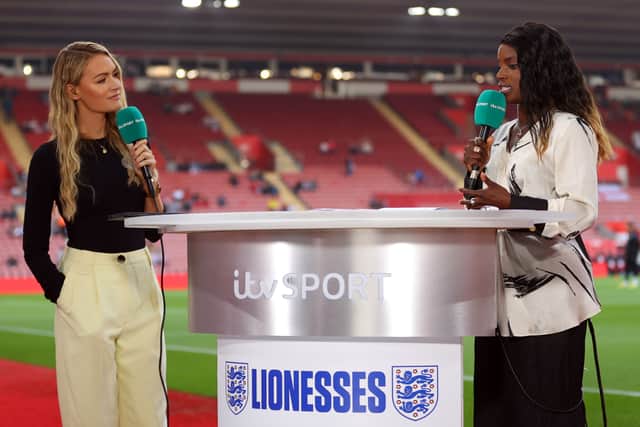 Woods and Eni Aluko for ITV during Women’s World Cup qualifying 
